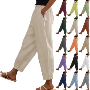 Cotton Linen Wide Leg Pants Woman Plus Size Baggy Lightweight Summer Pants High Waisted Lounge Trousers with Pockets
