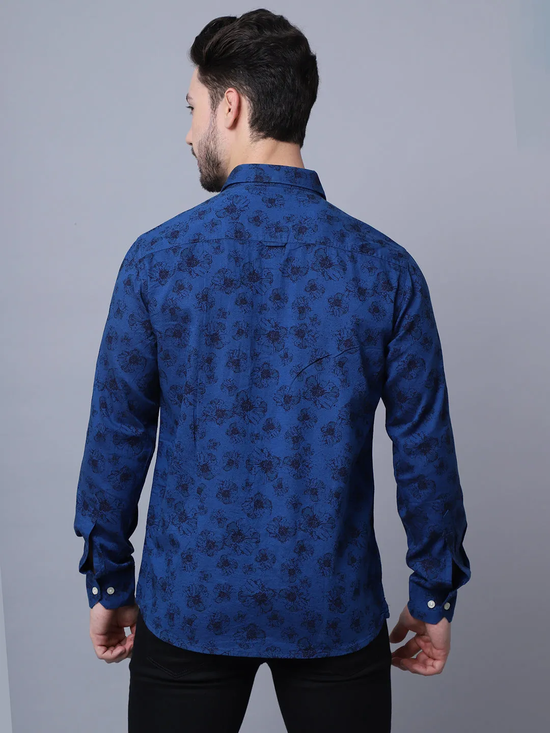 Cotton Printed Blue Full Sleeve Regular Fit Casual Shirt for Men with Pocket