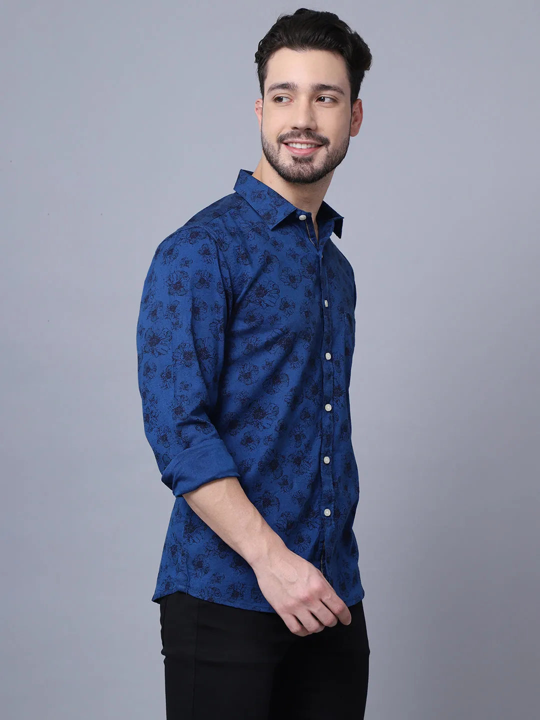 Cotton Printed Blue Full Sleeve Regular Fit Casual Shirt for Men with Pocket