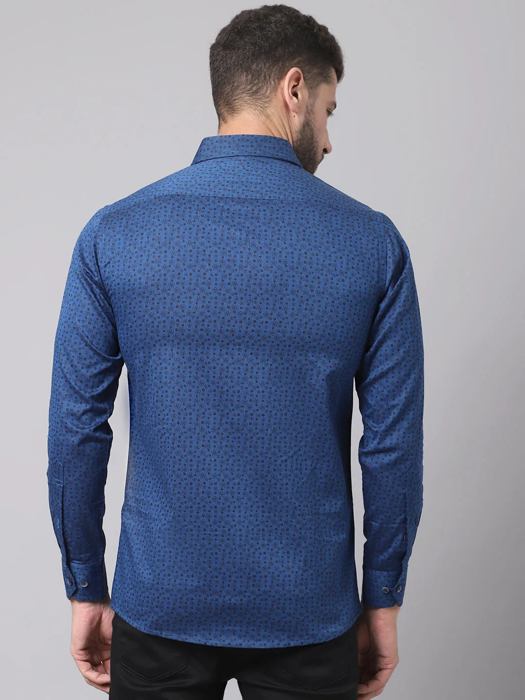 Cotton Printed Royal Blue Full Sleeve Regular Fit Casual Shirt for Men with Pocket