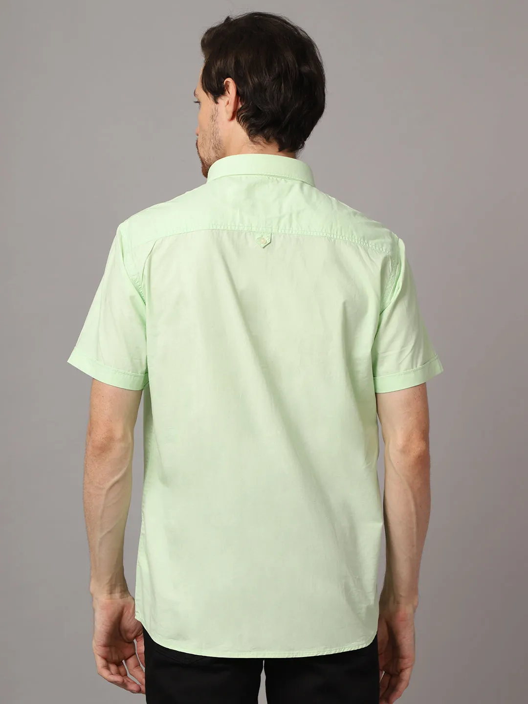 Cotton Solid Light Green Half Sleeve Regular Fit Casual Shirt for Men with Pocket