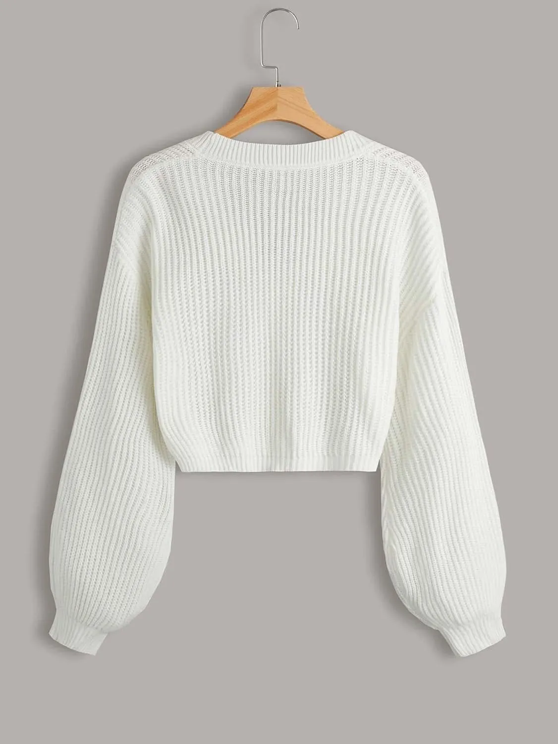 COZYEASE Women's Long Sleeve Button Down Crop Cardigan Sweater Ribbed Knit V Neck Sweater Knit Bolero Shrug