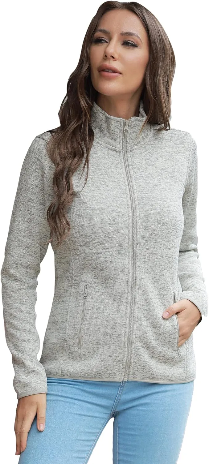 COZZIPLUS Women Zip Up Sweater Jacket with Fleece Interior, Warm Knitted Fleece Jacket with Pockets