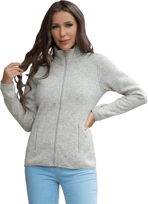 COZZIPLUS Women Zip Up Sweater Jacket with Fleece Interior, Warm Knitted Fleece Jacket with Pockets