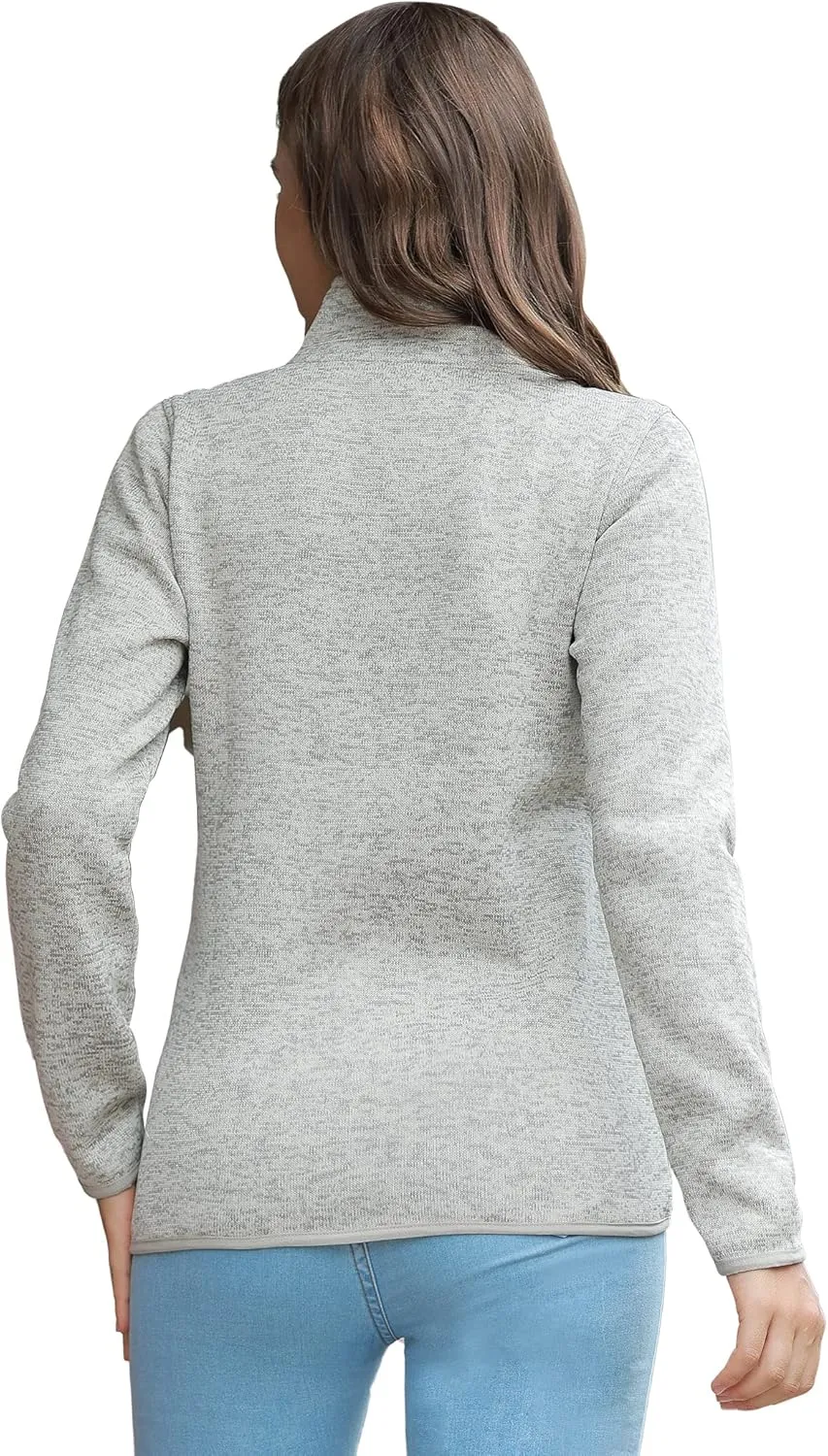 COZZIPLUS Women Zip Up Sweater Jacket with Fleece Interior, Warm Knitted Fleece Jacket with Pockets