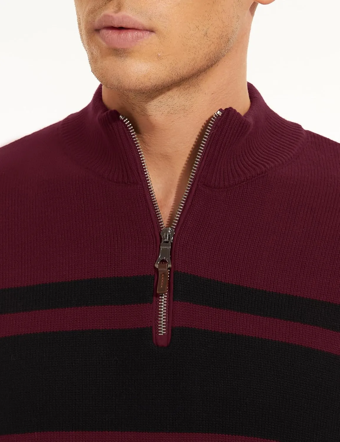 CRYSULLY Mens Sweater 1/4 Zip Cotton Polo Pullover Sweaters Casual Fall Winter Spring Striped Sweatshirts