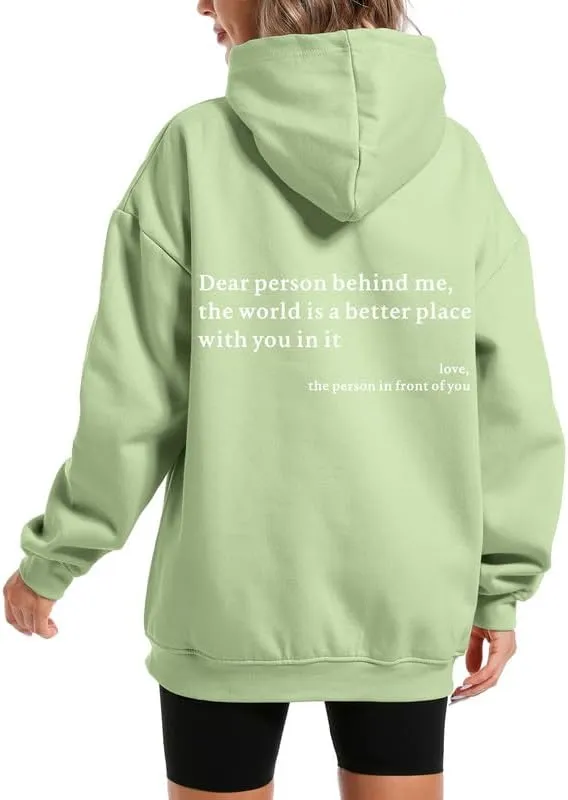 Dear Person Behind Me You Are Enough Hoodie for Women Teen Girls Oversized Aesthetic Graphic Sweatshirt Pullover Top