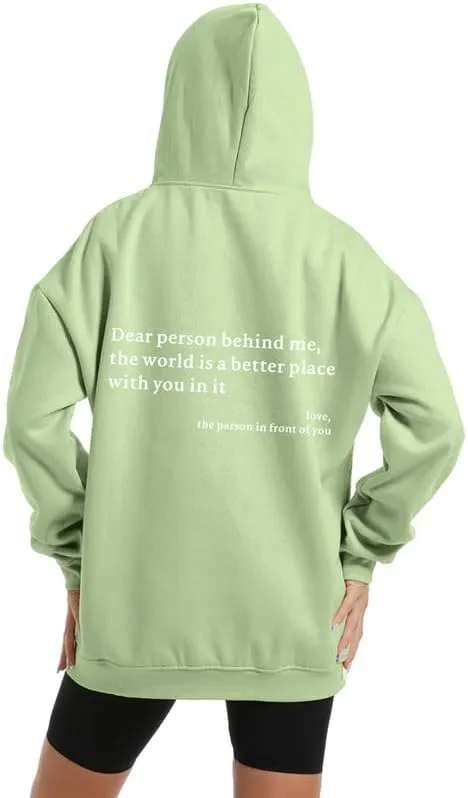 Dear Person Behind Me You Are Enough Hoodie for Women Teen Girls Oversized Aesthetic Graphic Sweatshirt Pullover Top