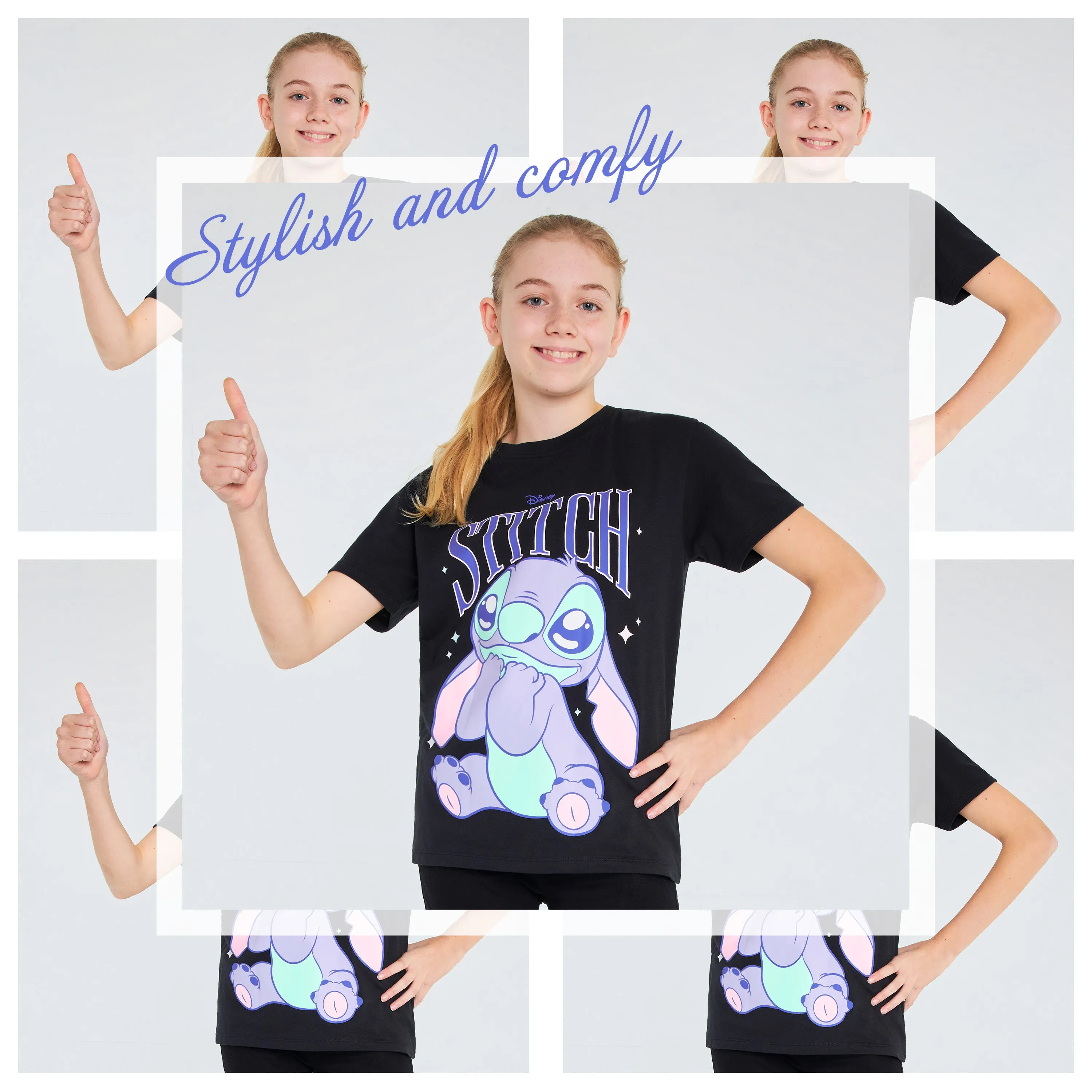 Disney Stitch Girls Crew Neck T-Shirts, Soft Breathable Pack of 2 - Stitch Gifts