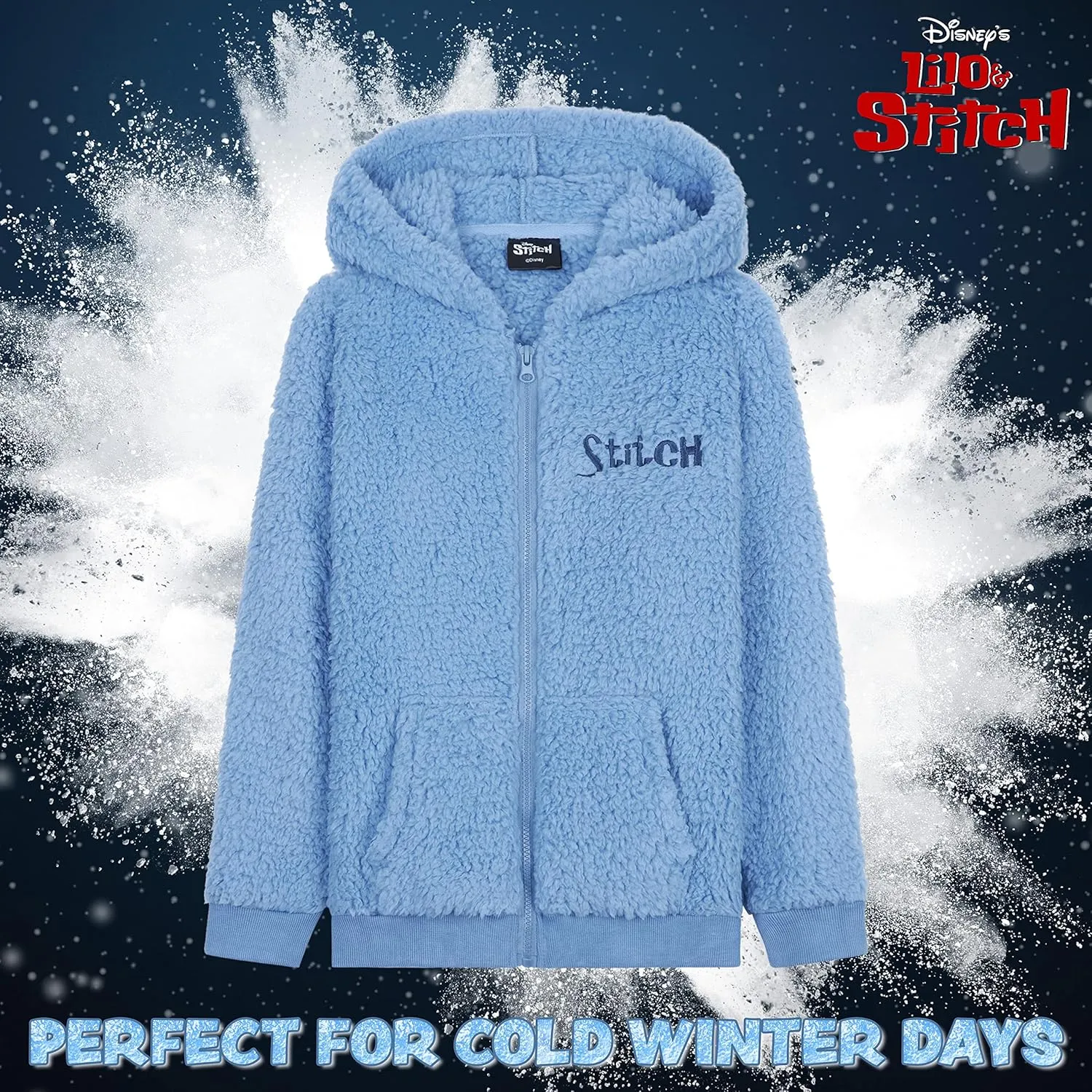 Disney Stitch Sherpa Hoodie for Girls, Zip Up Fleece Fluffy Hoodie for Kids Teens