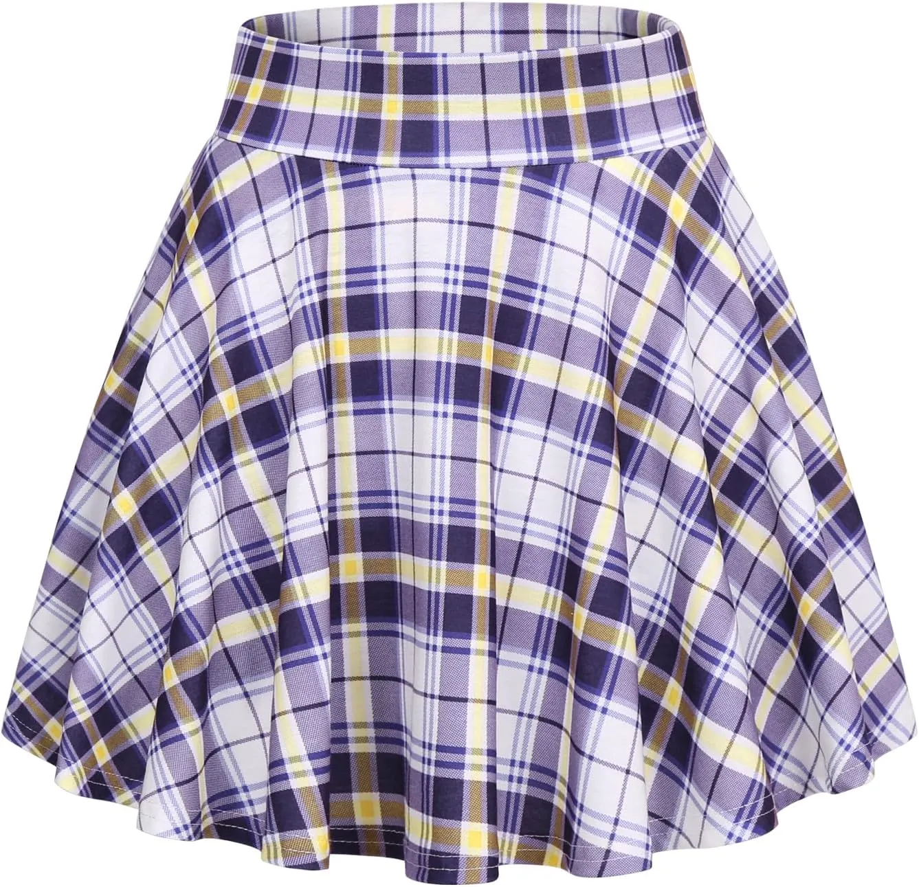 DJT Women Plaid Skirts Soft Stretchy High Waist Flared A-Line Mini Skater Skirt with Shorts