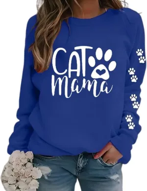 Dog Mom Shirts for Women Cat Mama Fleece Sweatshirts Pet Paw Lover Graphic Tee Xmas Winter Holiday Top