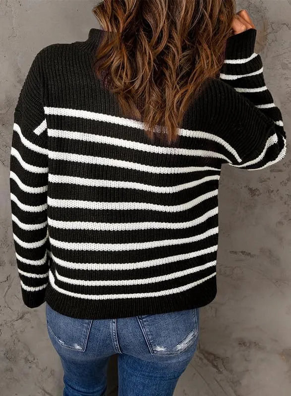 Dokotoo Womens Sweaters Long Sleeve 1/4 Zip Pullover Polo V Neck Dressy Casual Tops