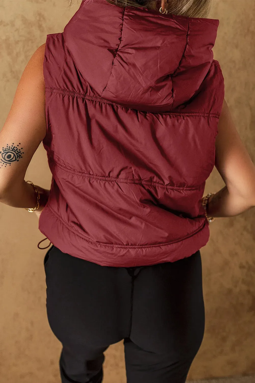 Drawstring Zip Up Vest Coat Sleeveless Vest for Fall and Winter Women's Fashion