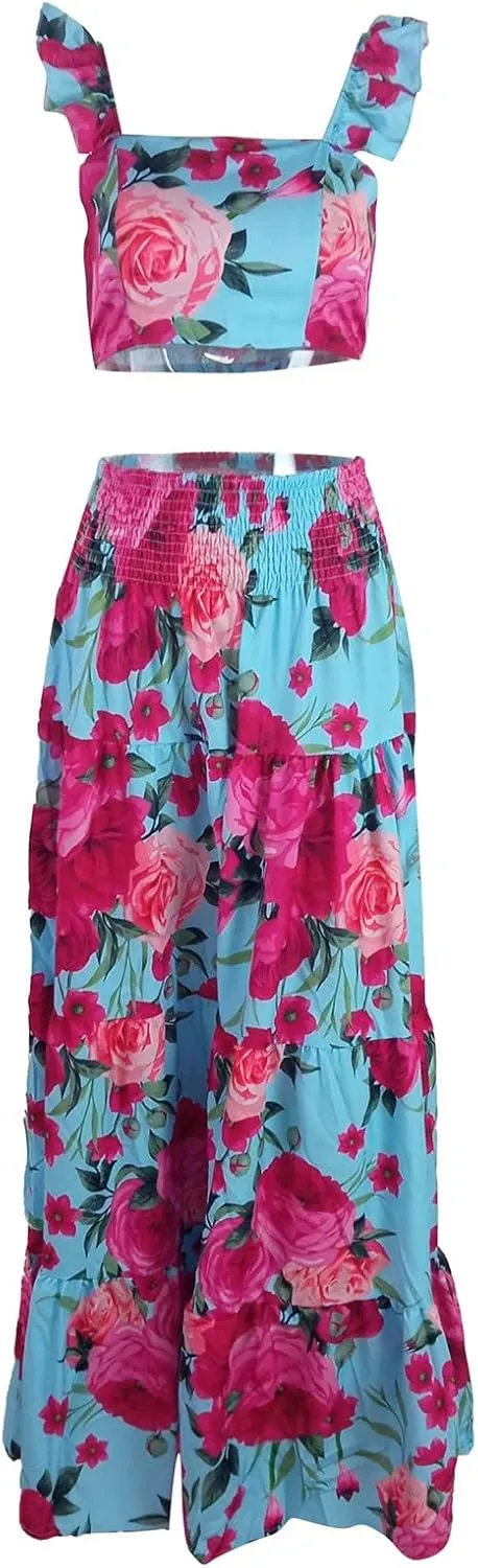 Dresses for Women 2024 Sleeveless Patchwork Square Neck Summer Floral Maxi Dress Sundresses Ruffle Hem Casual Party Dresses