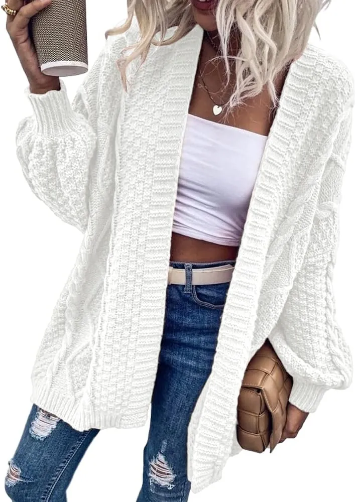 Dyexces Womens Oversized Cardigan Sweaters Open Front Cable Knit Lantern Long Sleeve Chunky Outwear Coats