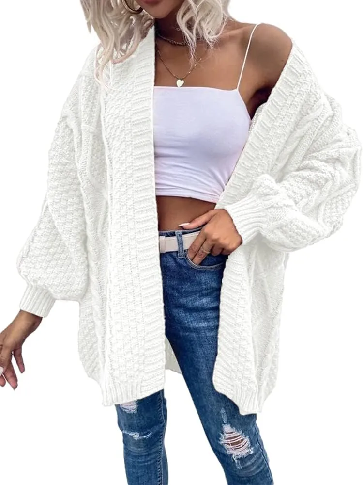 Dyexces Womens Oversized Cardigan Sweaters Open Front Cable Knit Lantern Long Sleeve Chunky Outwear Coats