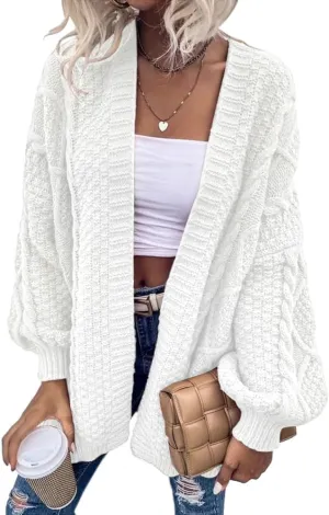 Dyexces Womens Oversized Cardigan Sweaters Open Front Cable Knit Lantern Long Sleeve Chunky Outwear Coats