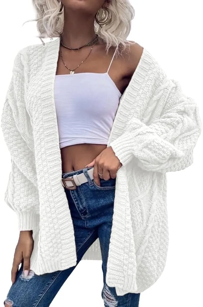 Dyexces Womens Oversized Cardigan Sweaters Open Front Cable Knit Lantern Long Sleeve Chunky Outwear Coats