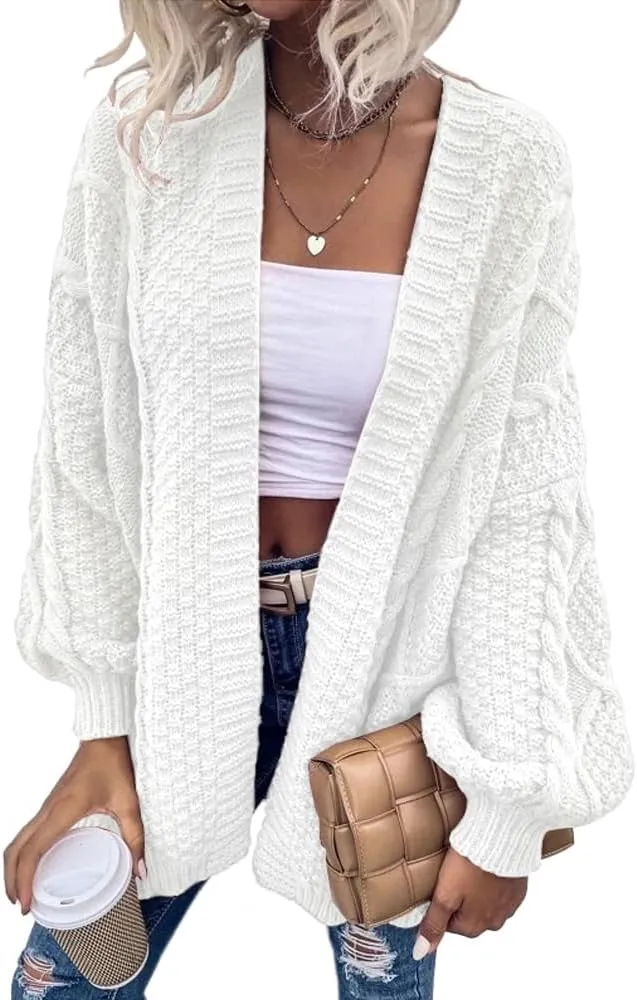 Dyexces Womens Oversized Cardigan Sweaters Open Front Cable Knit Lantern Long Sleeve Chunky Outwear Coats