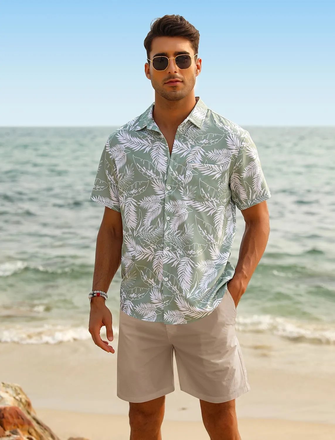 EISHOPEER Men's Flower Shirt Hawaiian Sets Casual Button Down Short Sleeve Shirt and Solid Quick Dry Beach Shorts S-3XL