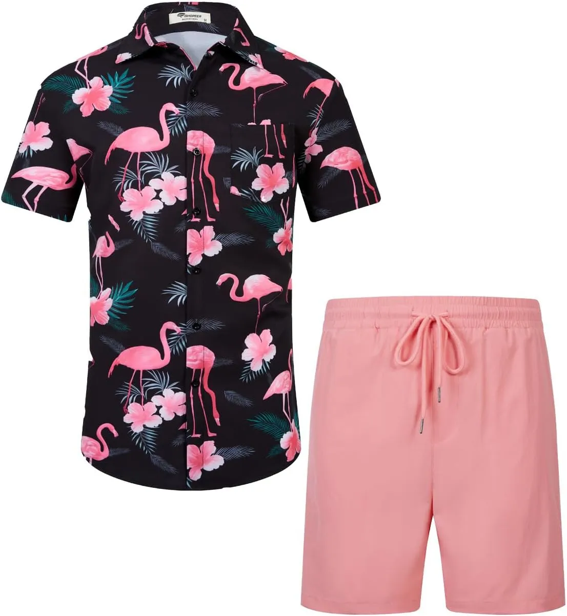 EISHOPEER Men's Flower Shirt Hawaiian Sets Casual Button Down Short Sleeve Shirt and Solid Quick Dry Beach Shorts S-3XL