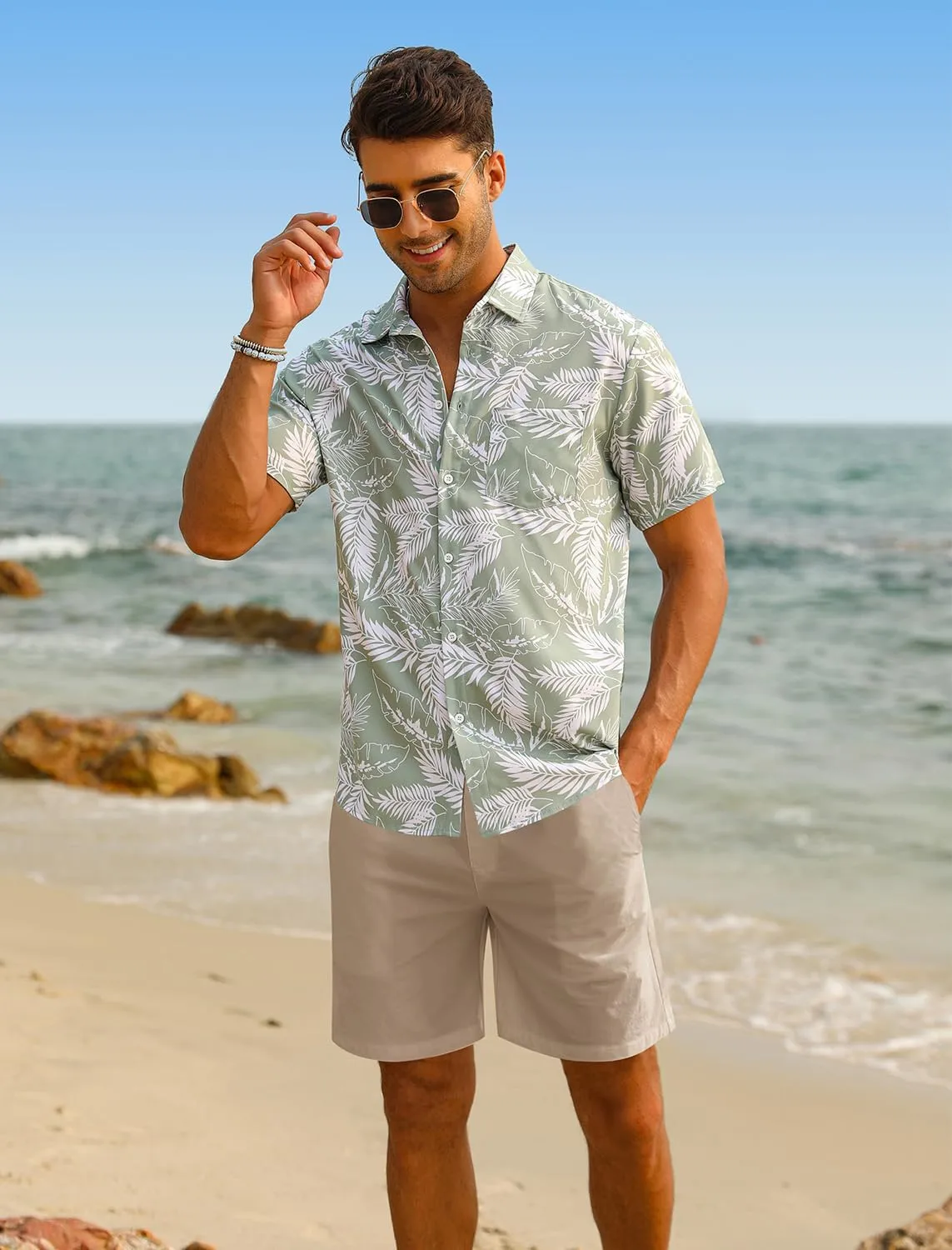 EISHOPEER Men's Flower Shirt Hawaiian Sets Casual Button Down Short Sleeve Shirt and Solid Quick Dry Beach Shorts S-3XL