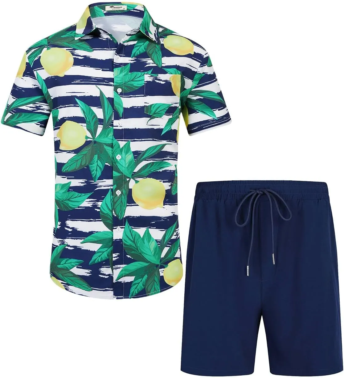 EISHOPEER Men's Flower Shirt Hawaiian Sets Casual Button Down Short Sleeve Shirt and Solid Quick Dry Beach Shorts S-3XL