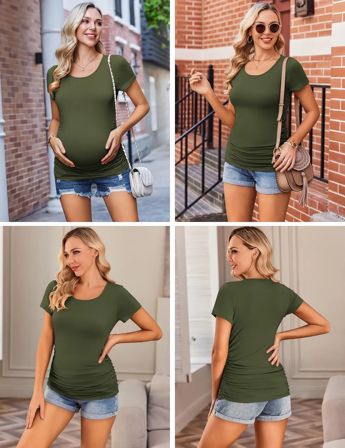 Ekouaer Womens Maternity Shirts 3 Packs Side Ruched Pregnancy Tee Top Tunic Blouse Casual Mama Clothes S-XXL