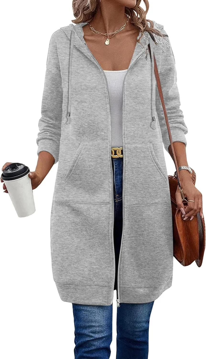 ELESOL Women Casual Zip up Fleece Hoodies Tunic Sweatshirt Long Hoodie Jacket S-XXXL