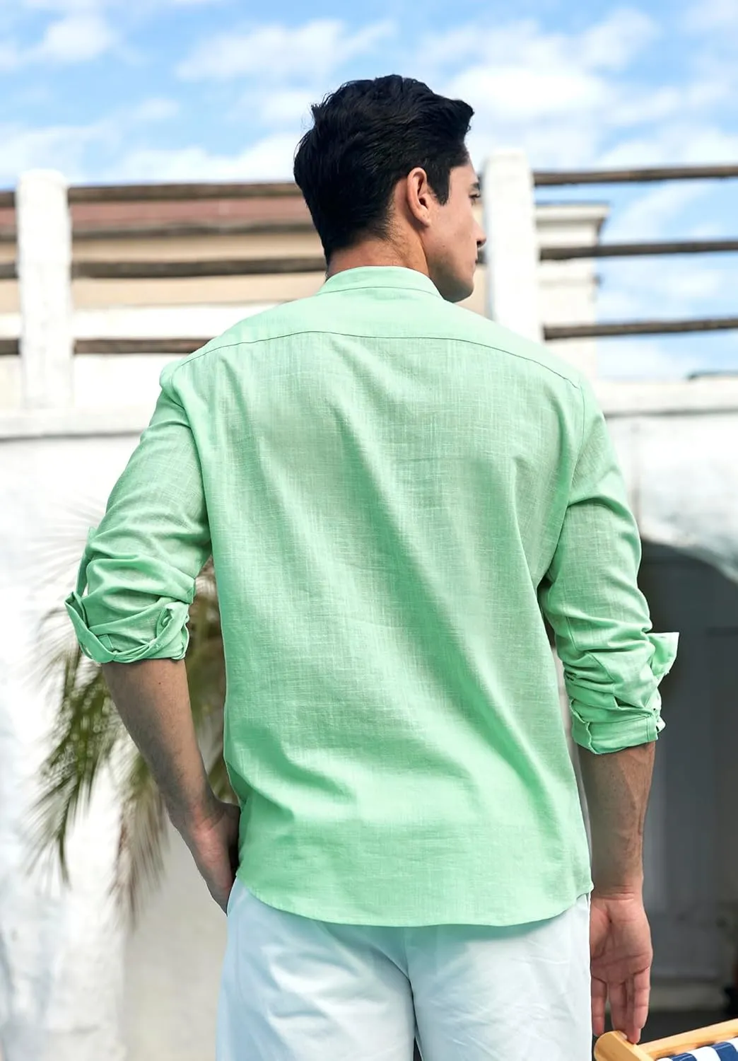 Enlision Mens Cotton Linen Henley Shirts Casual Long Sleeve Summer Beach Shirt Hawaii Hippie Button Down T-Shirt for Men