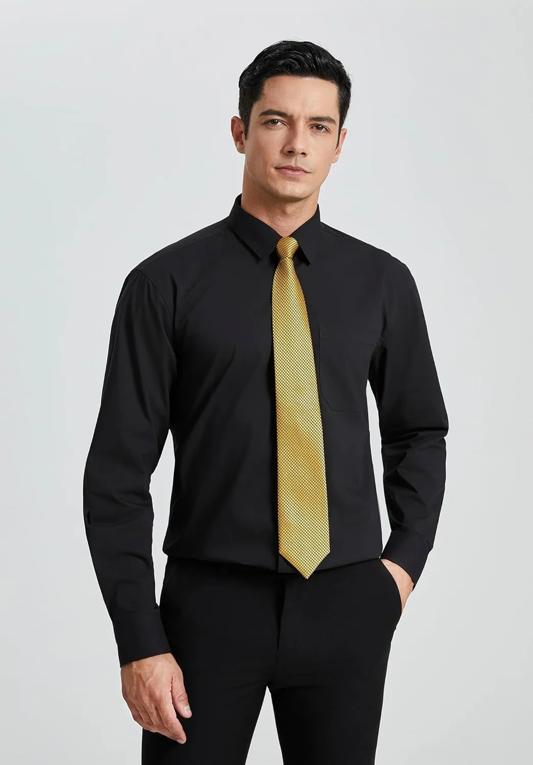 Enlision Mens Dress Shirts Long Sleeve Button Down Shirt for Men Regular Fit Business Casual Shirt and Tie Sets for Wedding