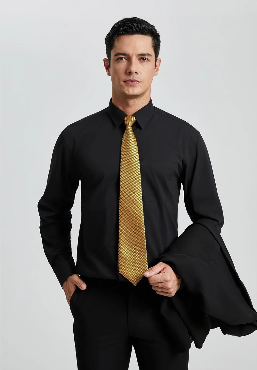 Enlision Mens Dress Shirts Long Sleeve Button Down Shirt for Men Regular Fit Business Casual Shirt and Tie Sets for Wedding