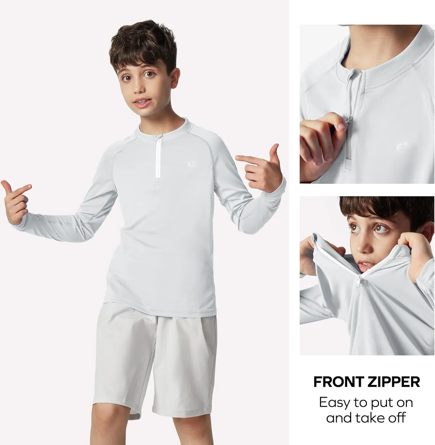 Ewedoos UPF50  Boys Swim Shirt Rash Guard Long Sleeve Quick Dry Sun Shirts Kids Boys Fishing Shirt for Summer Outdoor