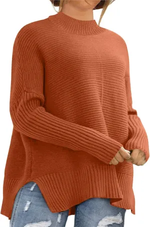 Eytino Womens Plus Size Sweaters Long Sleeve Crew Neck Split Hem Casual Oversized Ribbed Knit Tunic Pullover Tops(1X-5X)