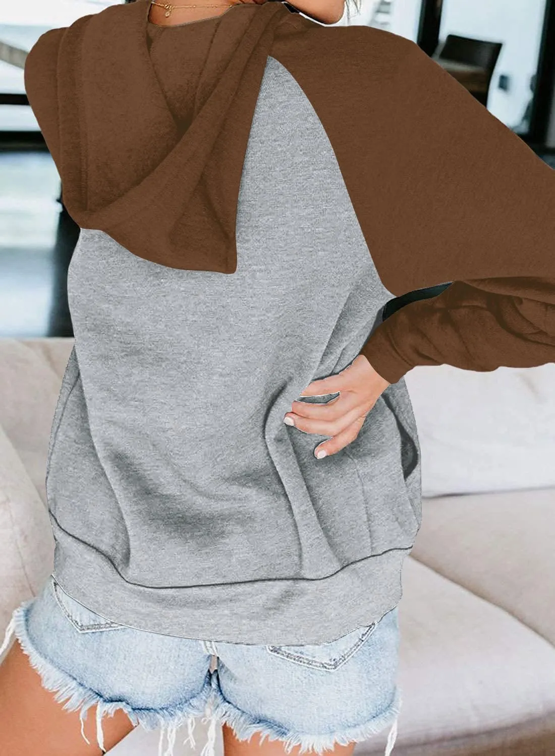 Ezbelle Women's Color Block Zip Up Hoodie Sweatshirt Casual Long Sleeve Jacket Sweater with Pockets