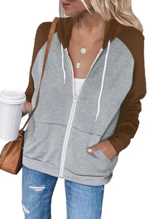 Ezbelle Women's Color Block Zip Up Hoodie Sweatshirt Casual Long Sleeve Jacket Sweater with Pockets