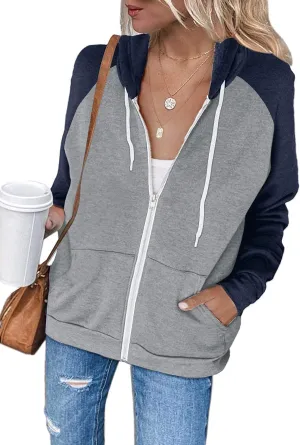 Ezbelle Women's Color Block Zip Up Hoodie Sweatshirt Casual Long Sleeve Jacket Sweater with Pockets