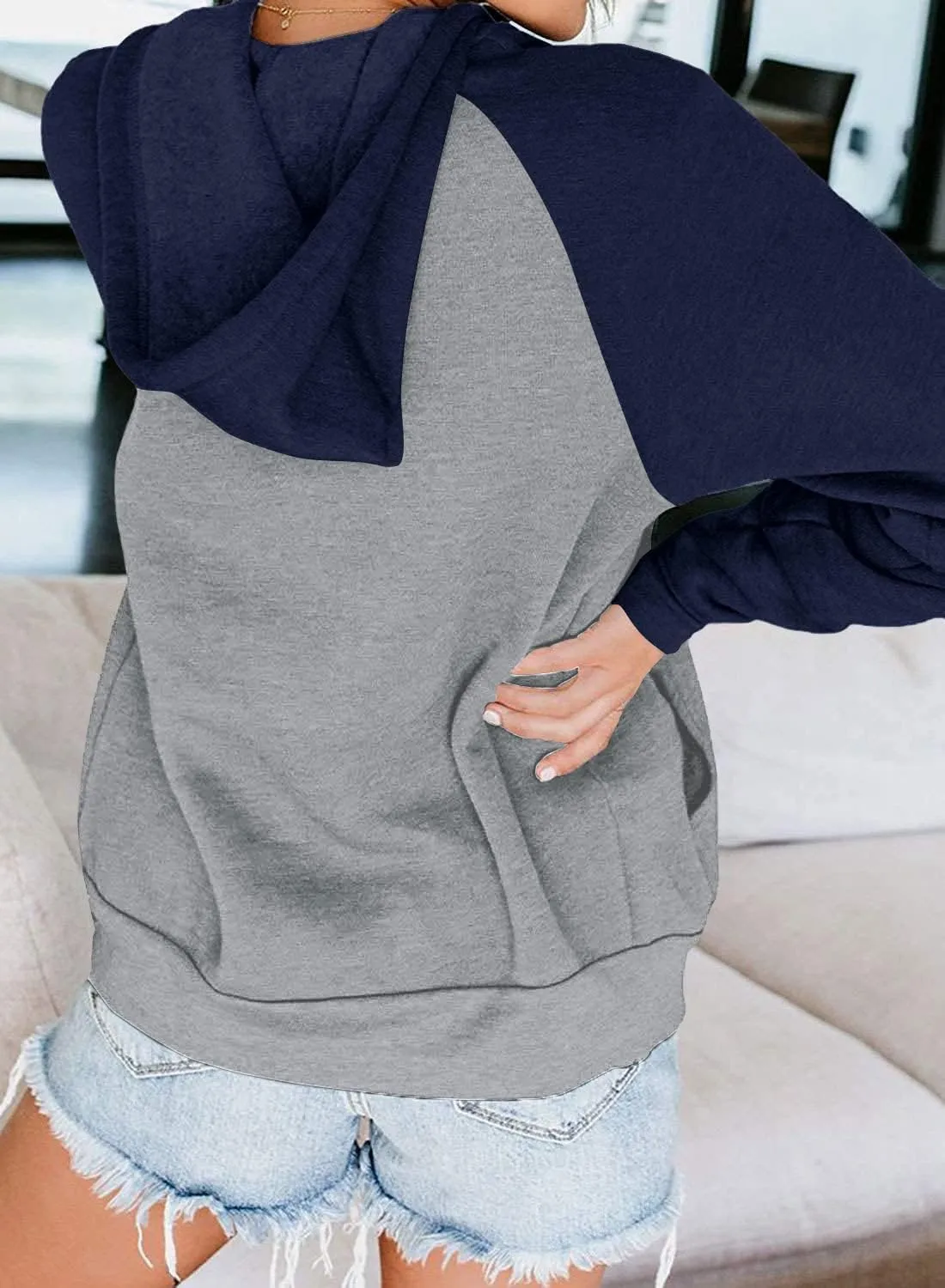 Ezbelle Women's Color Block Zip Up Hoodie Sweatshirt Casual Long Sleeve Jacket Sweater with Pockets