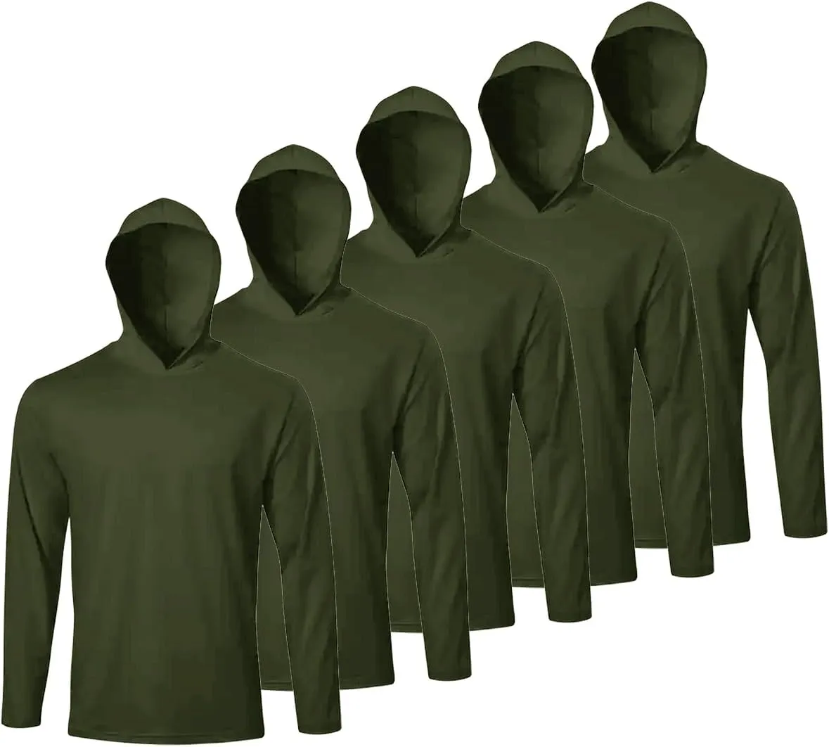Facitisu Men Long Sleeve Tee Shirts with Hooded 5 Pack Athletic Pullover Dry Fit Sweatshirts Gym Hoodies