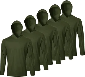 Facitisu Men Long Sleeve Tee Shirts with Hooded 5 Pack Athletic Pullover Dry Fit Sweatshirts Gym Hoodies