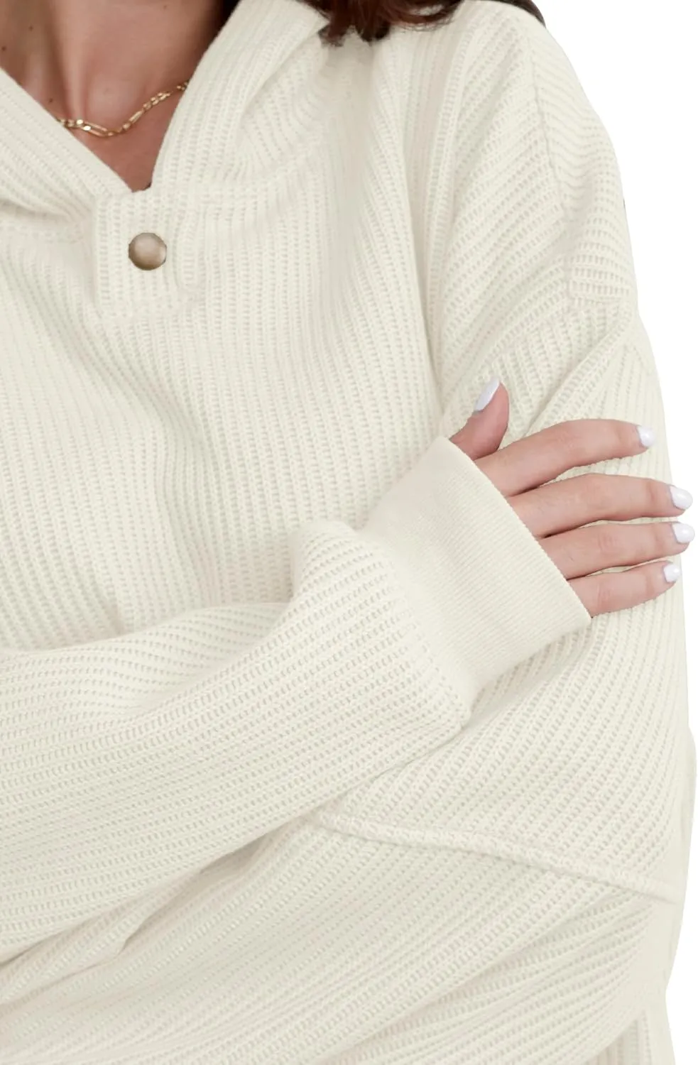 FAIABLE Womens Hoodies Oversized Sweatshirts Button Hooded Pullover Sweatshirt Long Sleeve Casual Tops 2025