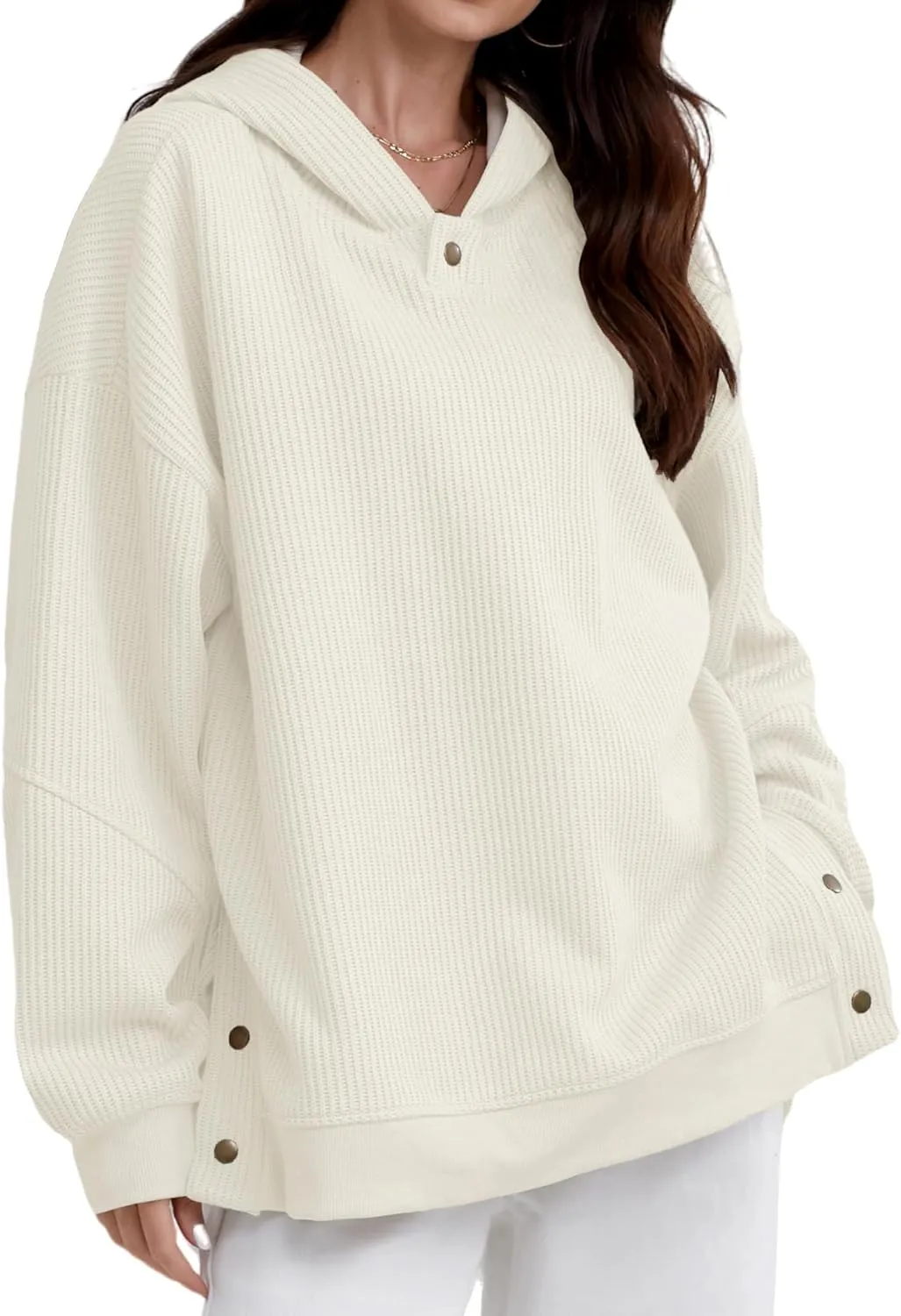 FAIABLE Womens Hoodies Oversized Sweatshirts Button Hooded Pullover Sweatshirt Long Sleeve Casual Tops 2025