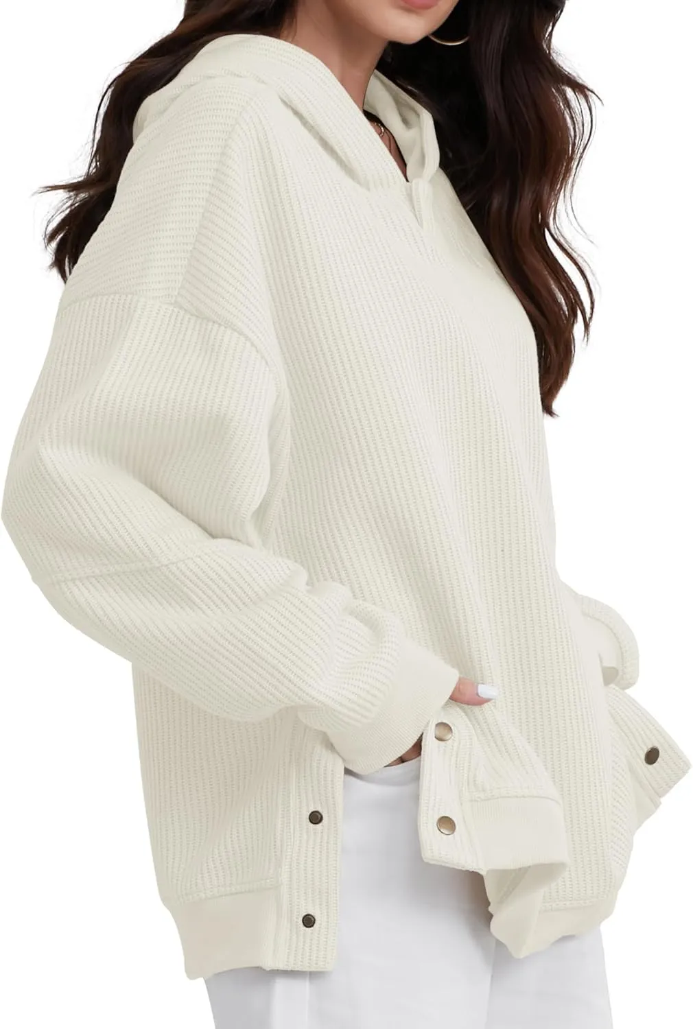 FAIABLE Womens Hoodies Oversized Sweatshirts Button Hooded Pullover Sweatshirt Long Sleeve Casual Tops 2025