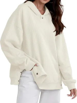 FAIABLE Womens Hoodies Oversized Sweatshirts Button Hooded Pullover Sweatshirt Long Sleeve Casual Tops 2025