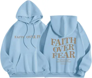 Faith Over Fear Hoodie for Women Christian Jesus Inspirational Sweatshirts Religious Oversized Graphic Pullover Tops