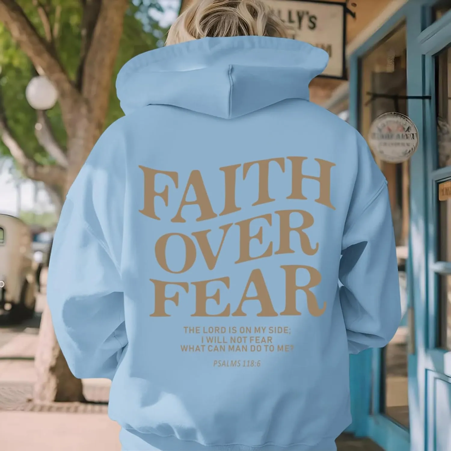 Faith Over Fear Hoodie for Women Christian Jesus Inspirational Sweatshirts Religious Oversized Graphic Pullover Tops