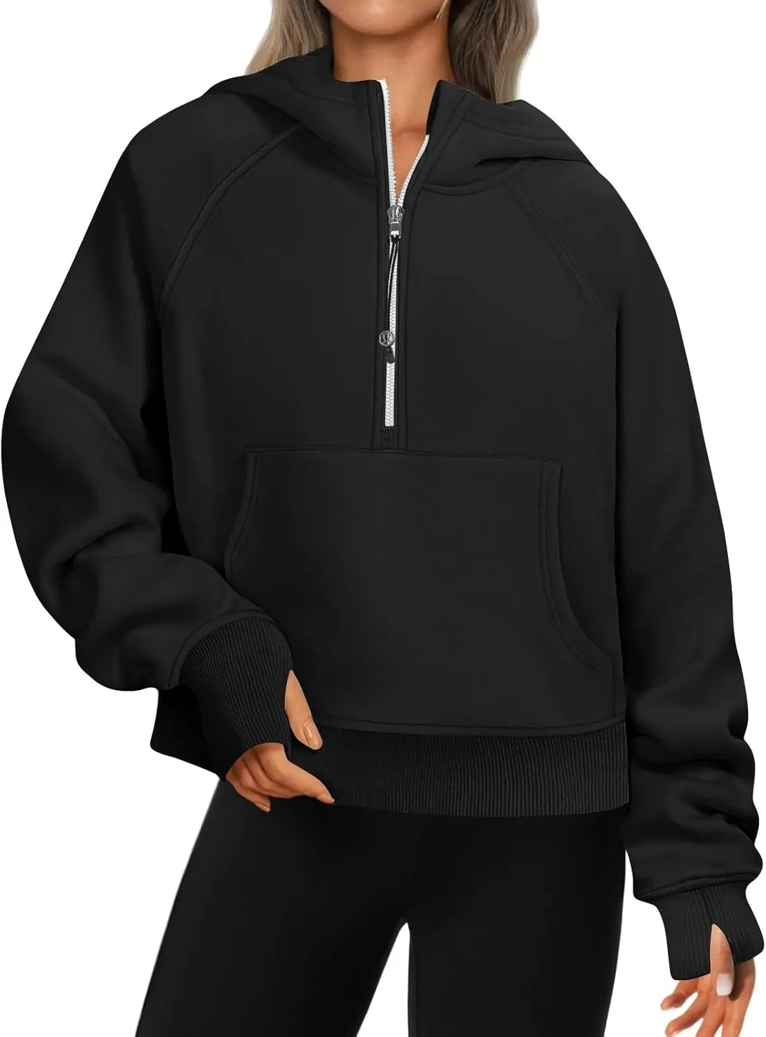 fanmpghleoo Oversized Hoodies for Women Half Zip Mock Neck Fleece Hooded Sweatshirt Loose Fit Thumb Hole Pullover Hoodie