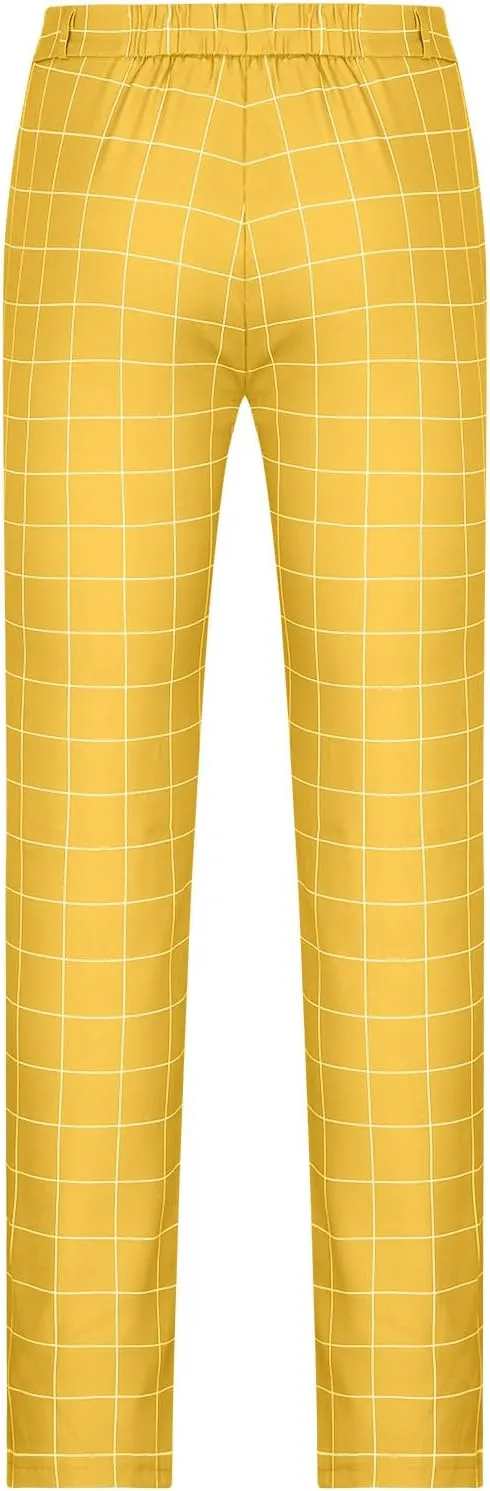 Fashion Plaid Printed Suit Trousers Men Slim Fit Button Zipper Dress Pants Casual Straight Leg Pants with Pockets