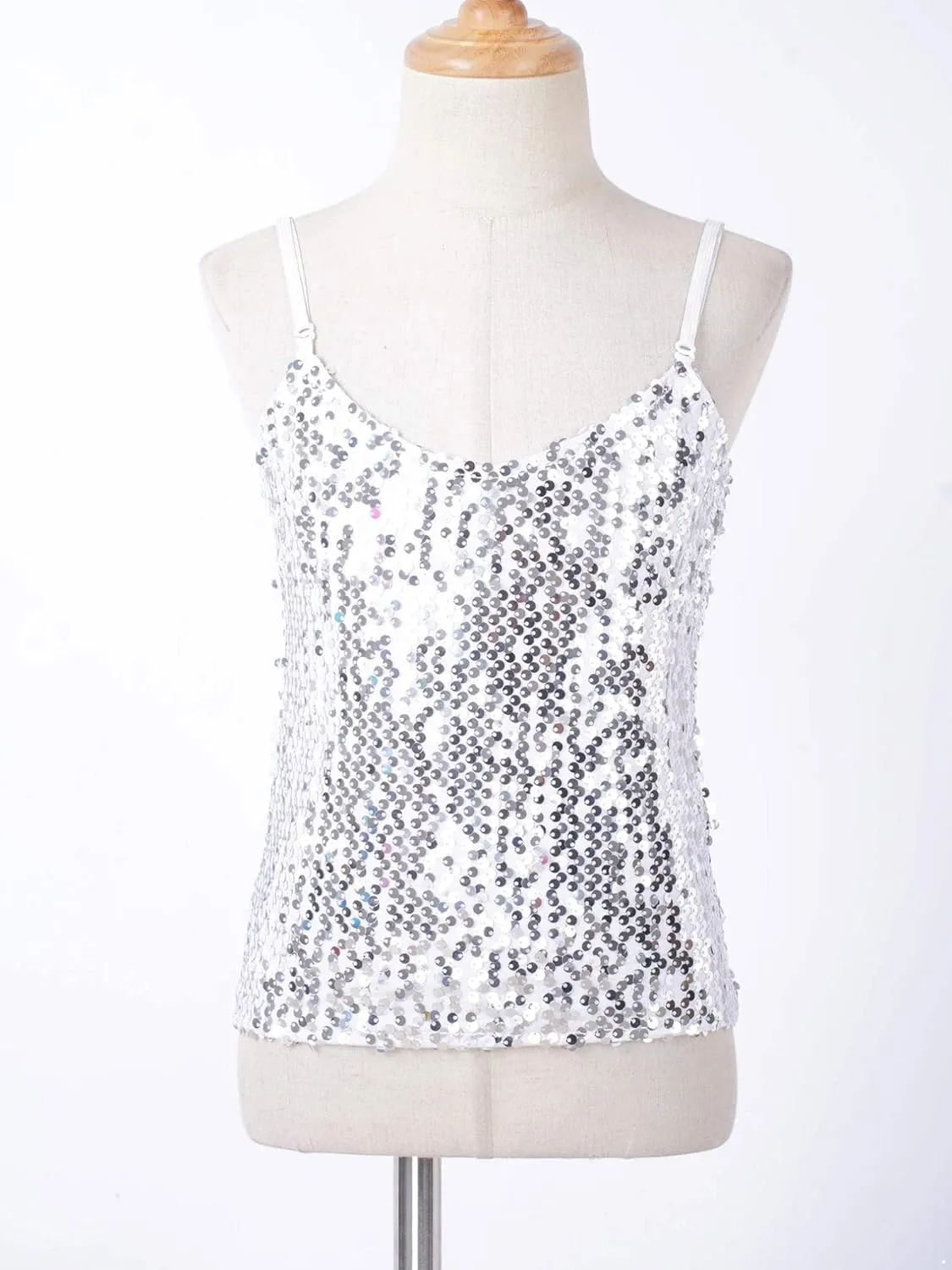 FEESHOW Little/Big Girls Shiny Metallic Camisole Tank Tops Party Fancy Vest Top Tee Shirts Sports Dance Costume